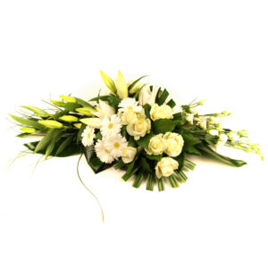 Afscheidsbloemen modern bloemstuk witte roze lelies