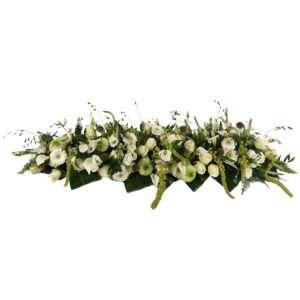 Afscheidsbloemstuk witte groene kleuren