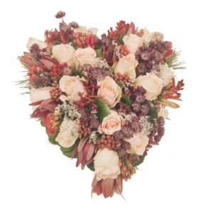 Afscheidsbloemen Hart Roze rozen en astrantia